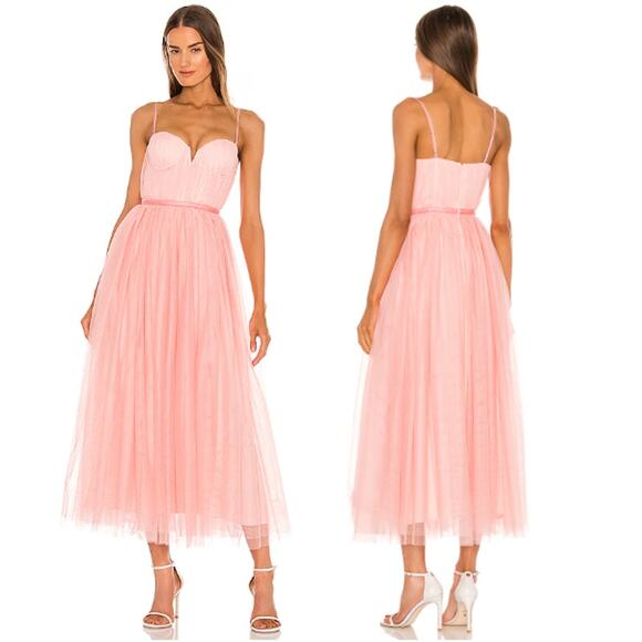 NWT Sau Lee Selina Tulle Bustier Fit & Flare Midi Dress Pink & Blush Womens US 8 - Picture 1 of 7
